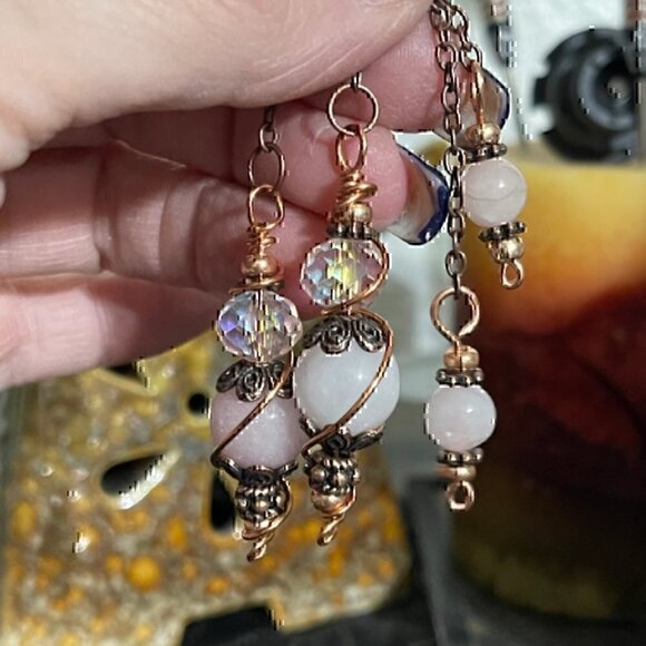 Handmade Mini Rose Quartz Crystal Copper Pendulum 5 inch By True Healing Source - Picture 9 of 9